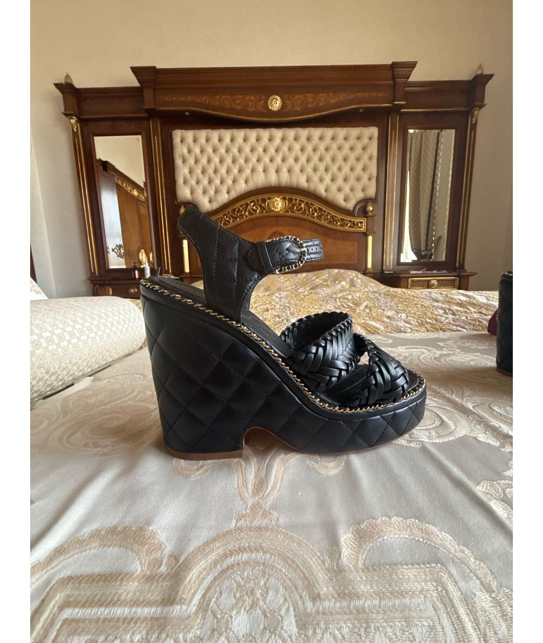 CHANEL Черные кожаные босоножки, фото 8