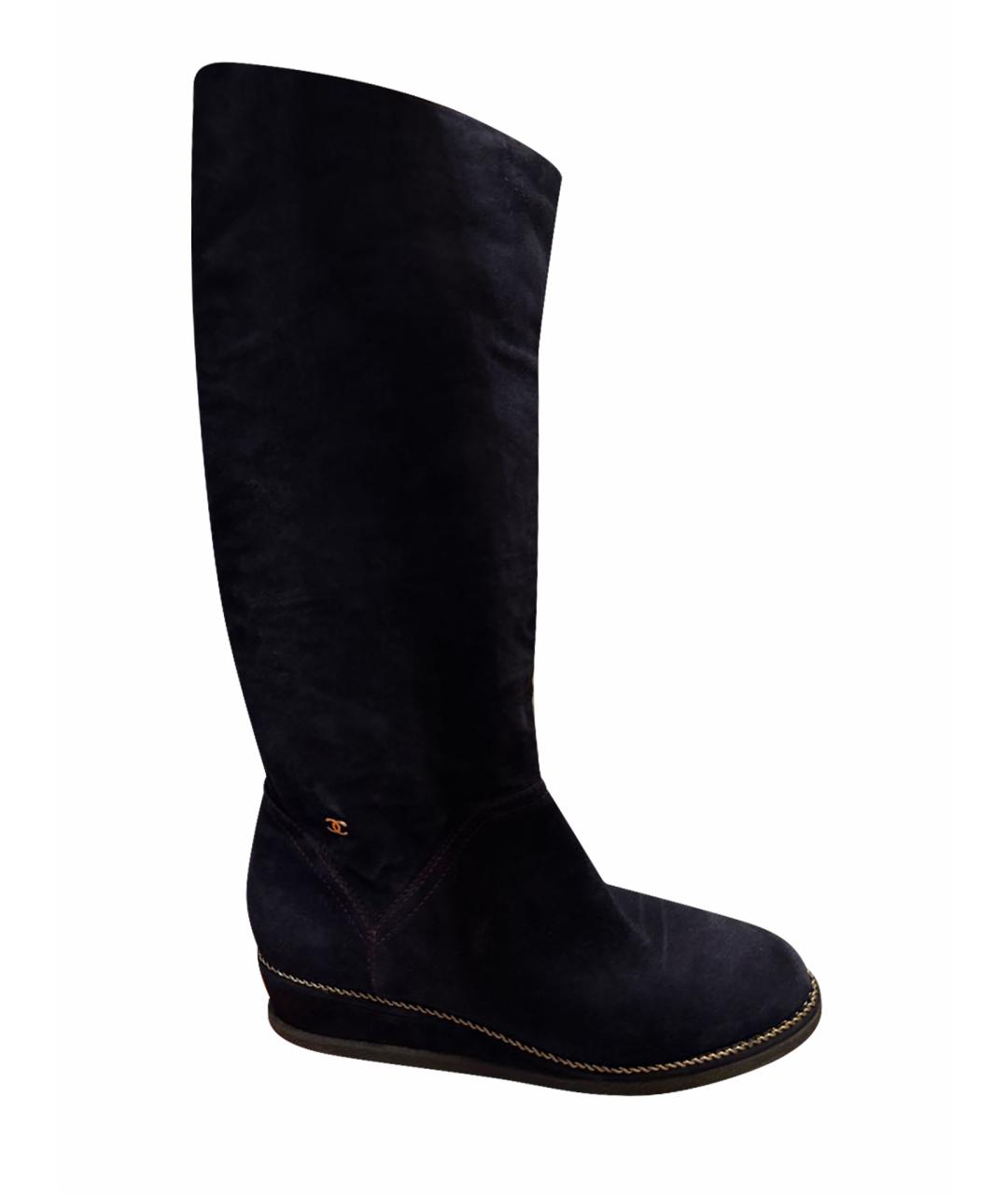 CHANEL Темно-синие замшевые сапоги, фото 1