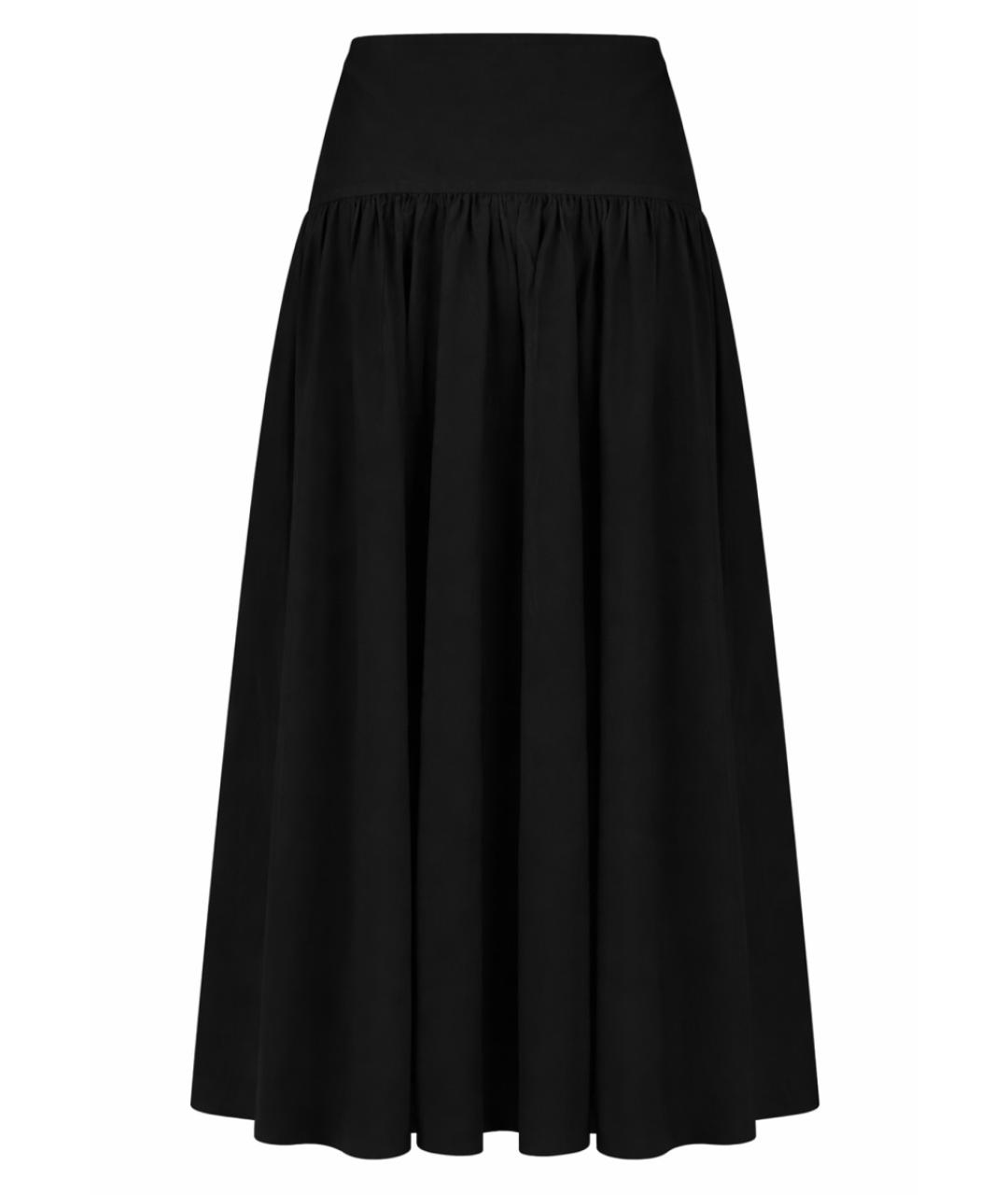 STAUD Черная хлопко-эластановая юбка миди, фото 1