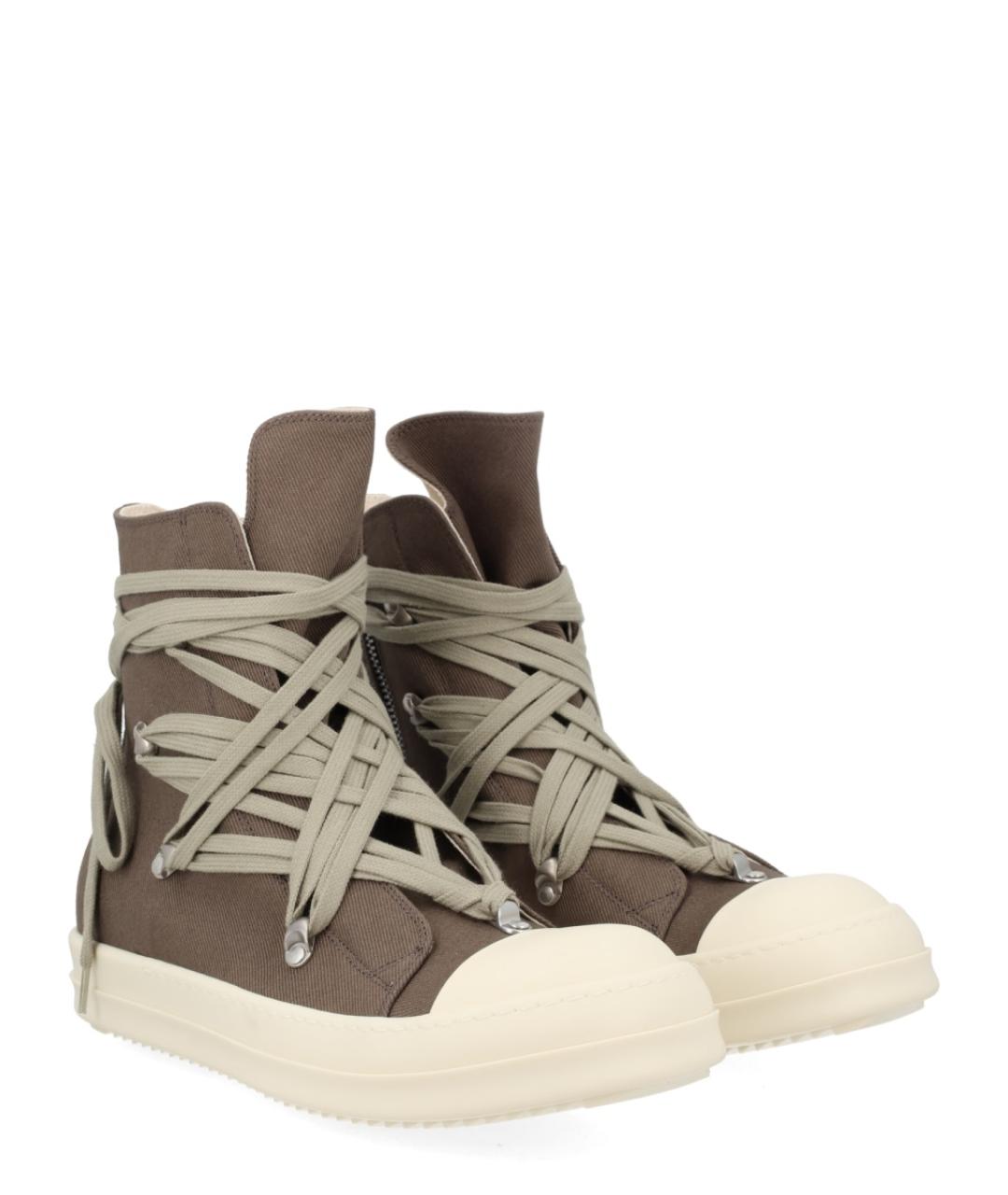 RICK OWENS DRKSHDW Коричневые текстильные высокие кроссовки / кеды, фото 2