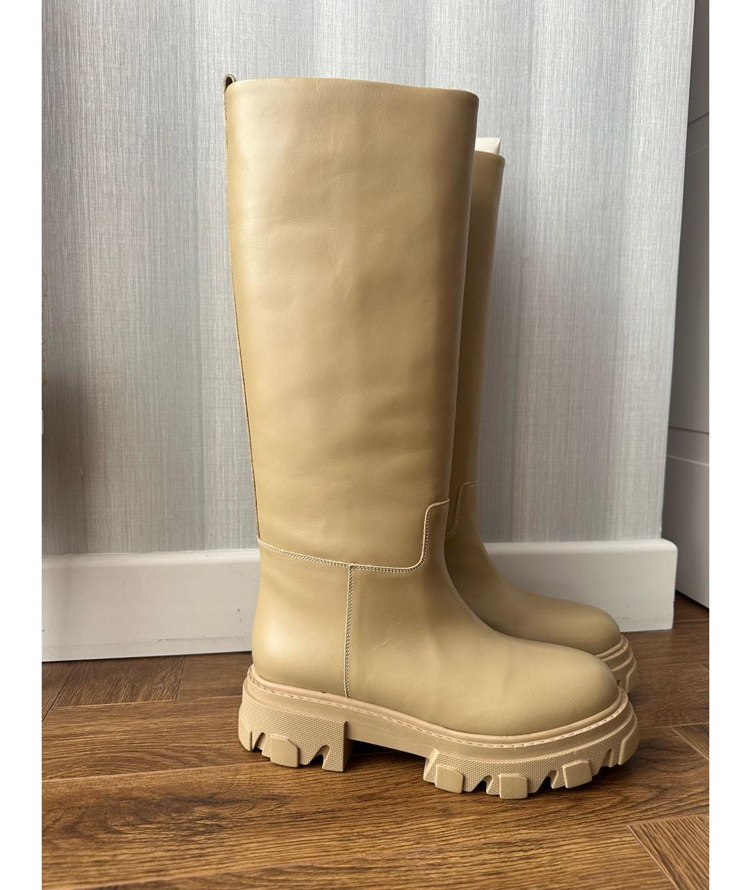 GIA COUTURE Бежевые кожаные сапоги, фото 7