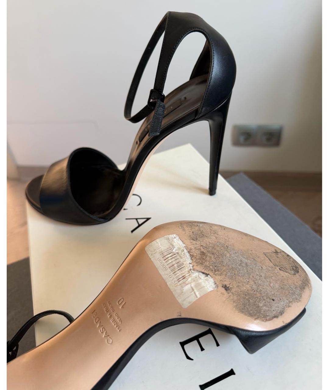 CASADEI Черные кожаные босоножки, фото 4