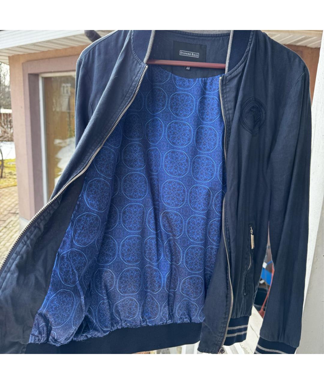 STEFANO RICCI Темно-синяя льняная куртка, фото 6