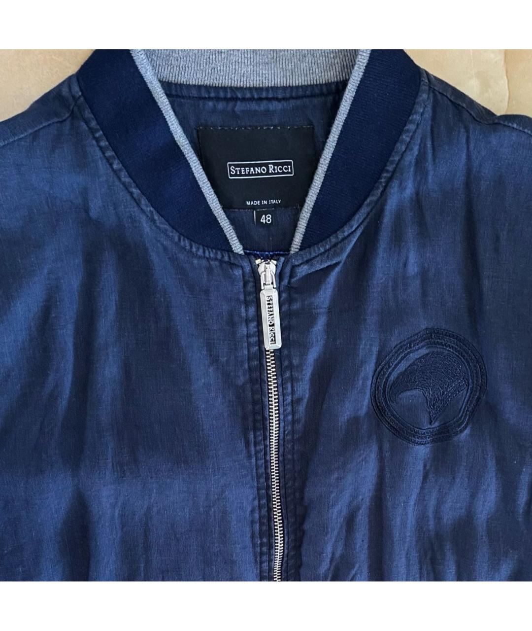 STEFANO RICCI Темно-синяя льняная куртка, фото 3