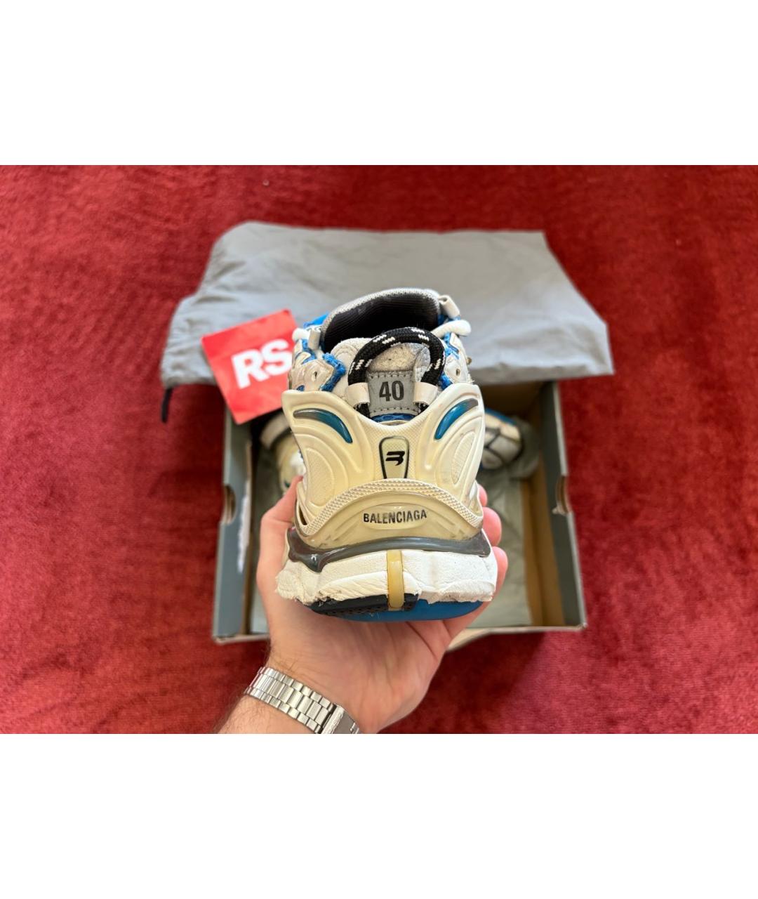 BALENCIAGA Голубые низкие кроссовки / кеды из искусственной кожи, фото 4