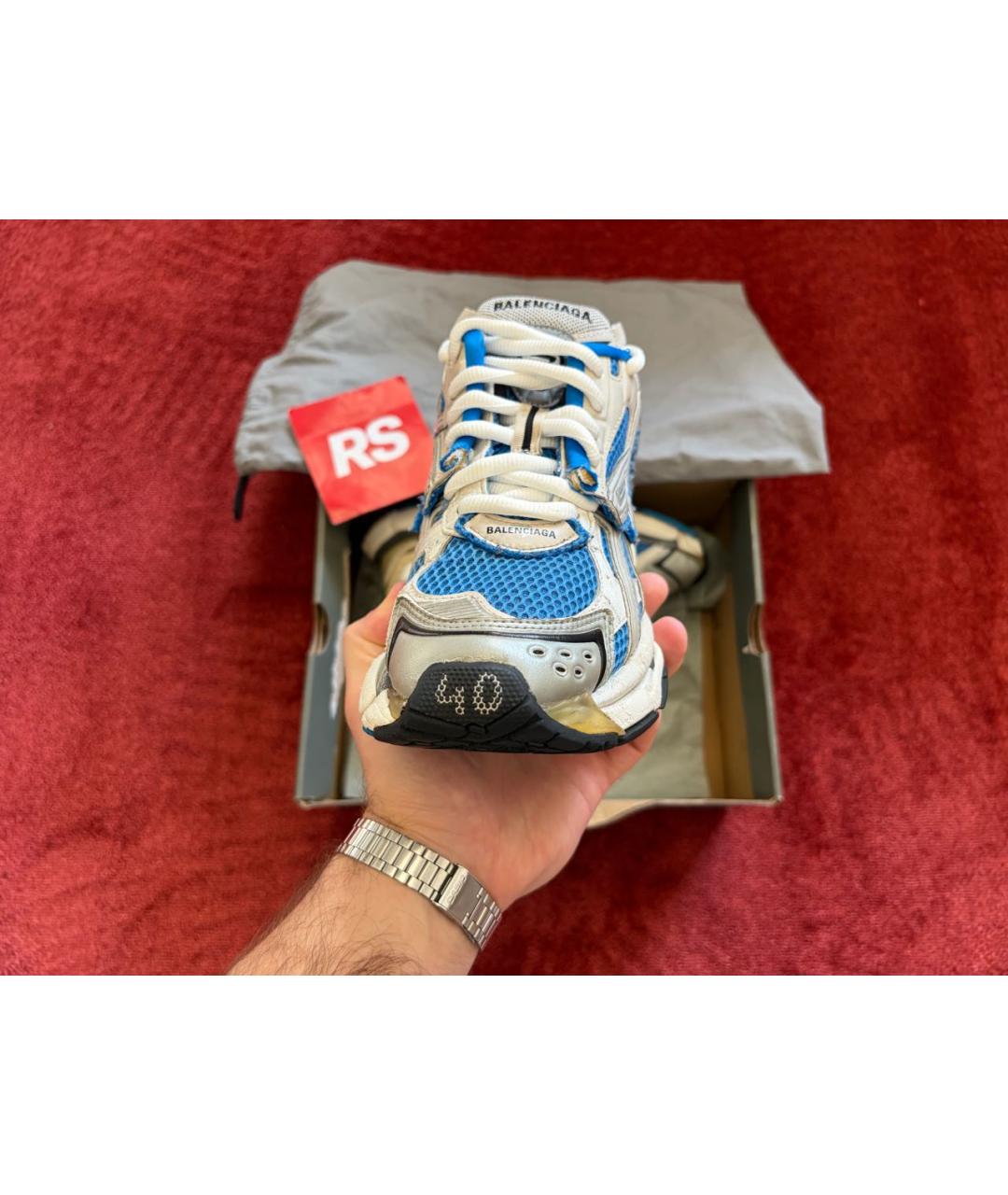 BALENCIAGA Голубые низкие кроссовки / кеды из искусственной кожи, фото 2