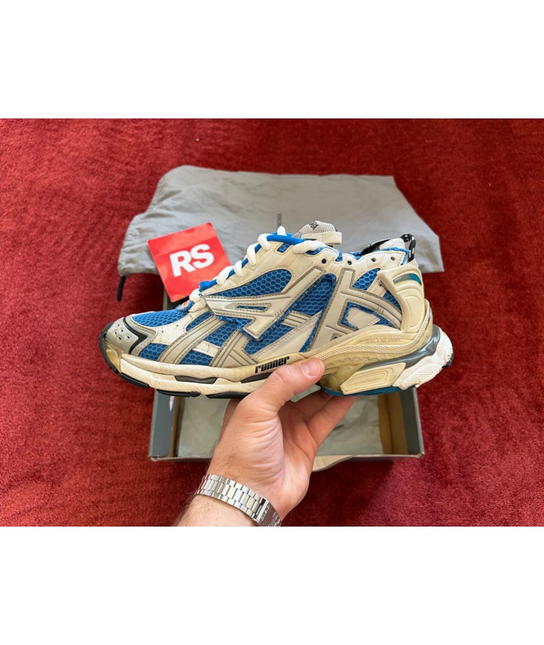 BALENCIAGA Голубые низкие кроссовки / кеды из искусственной кожи, фото 9