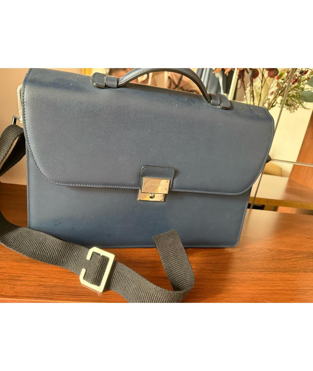 CANALI Синий кожаный портфель, фото 5