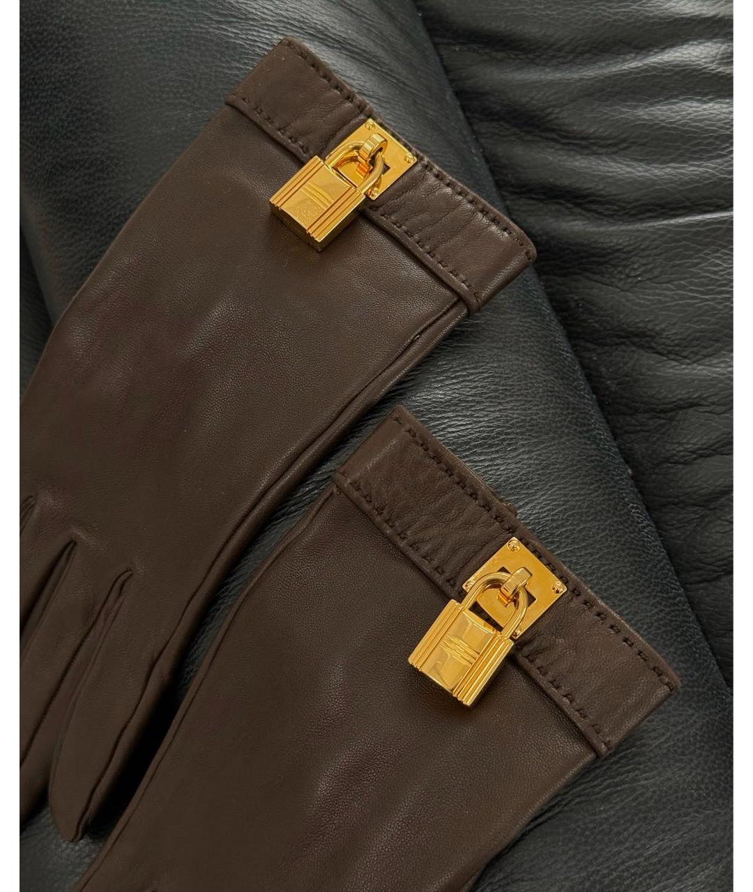 HERMES Коричневые кожаные перчатки, фото 3