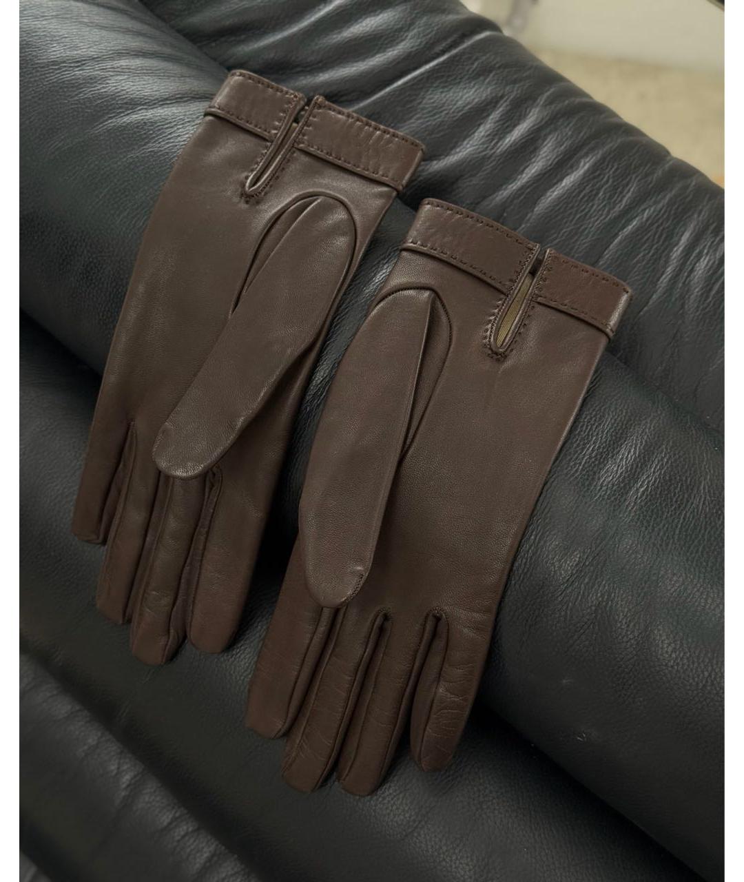 HERMES Коричневые кожаные перчатки, фото 2