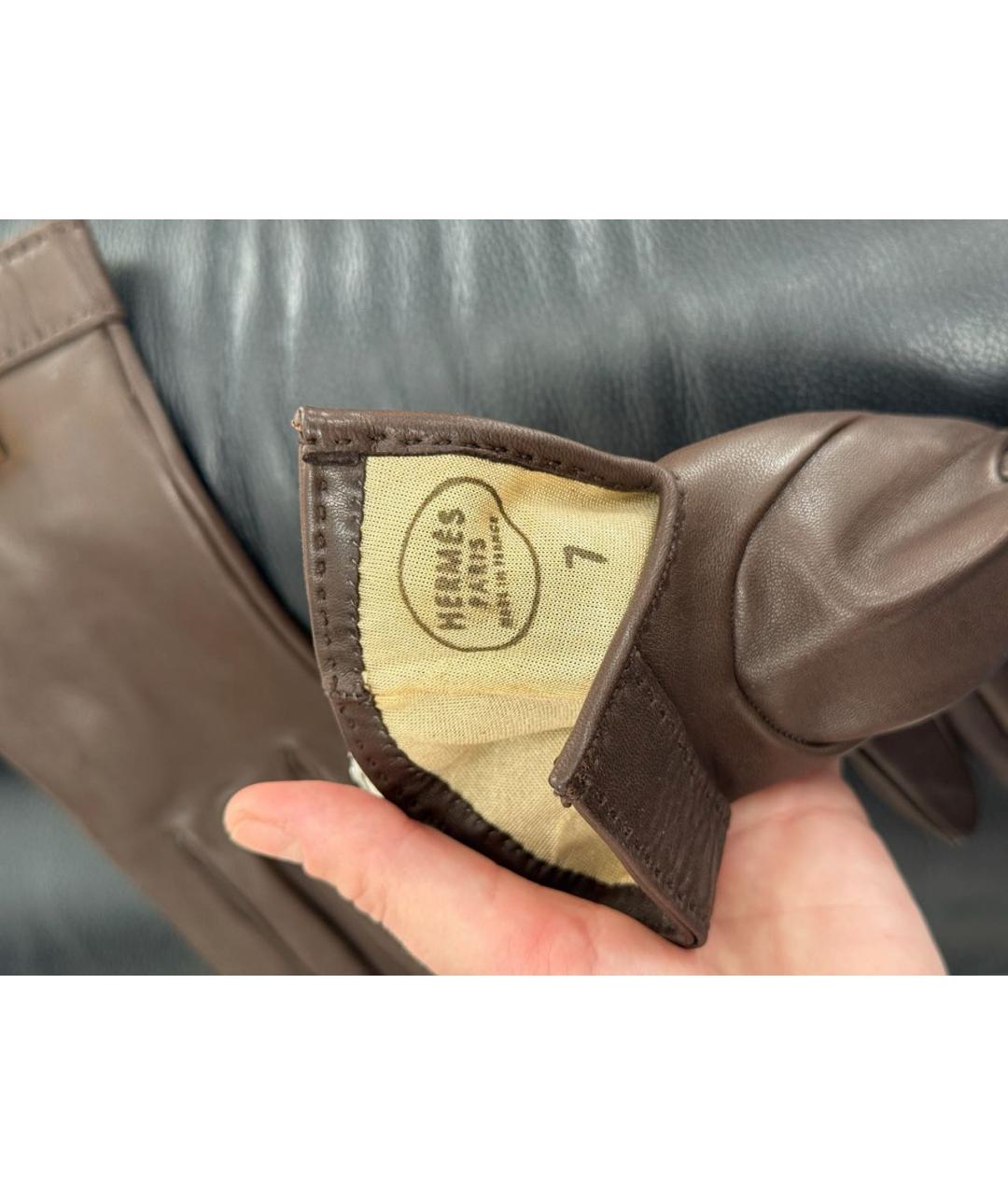 HERMES Коричневые кожаные перчатки, фото 4