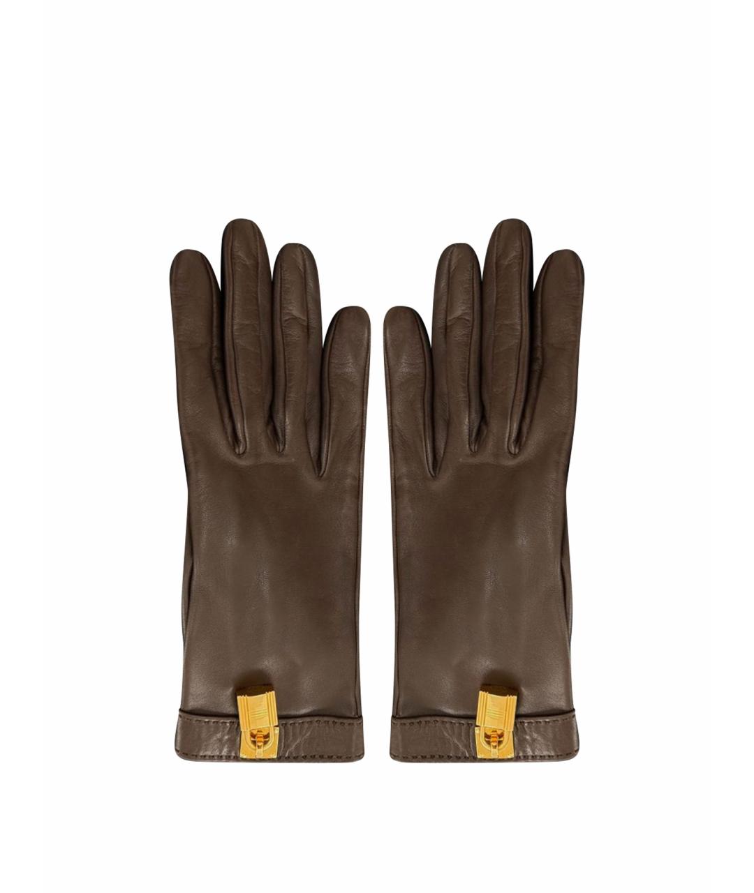 HERMES Коричневые кожаные перчатки, фото 1