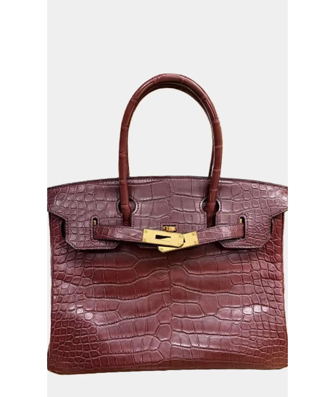HERMES Бордовая сумка с короткими ручками из экзотической кожи, фото 3