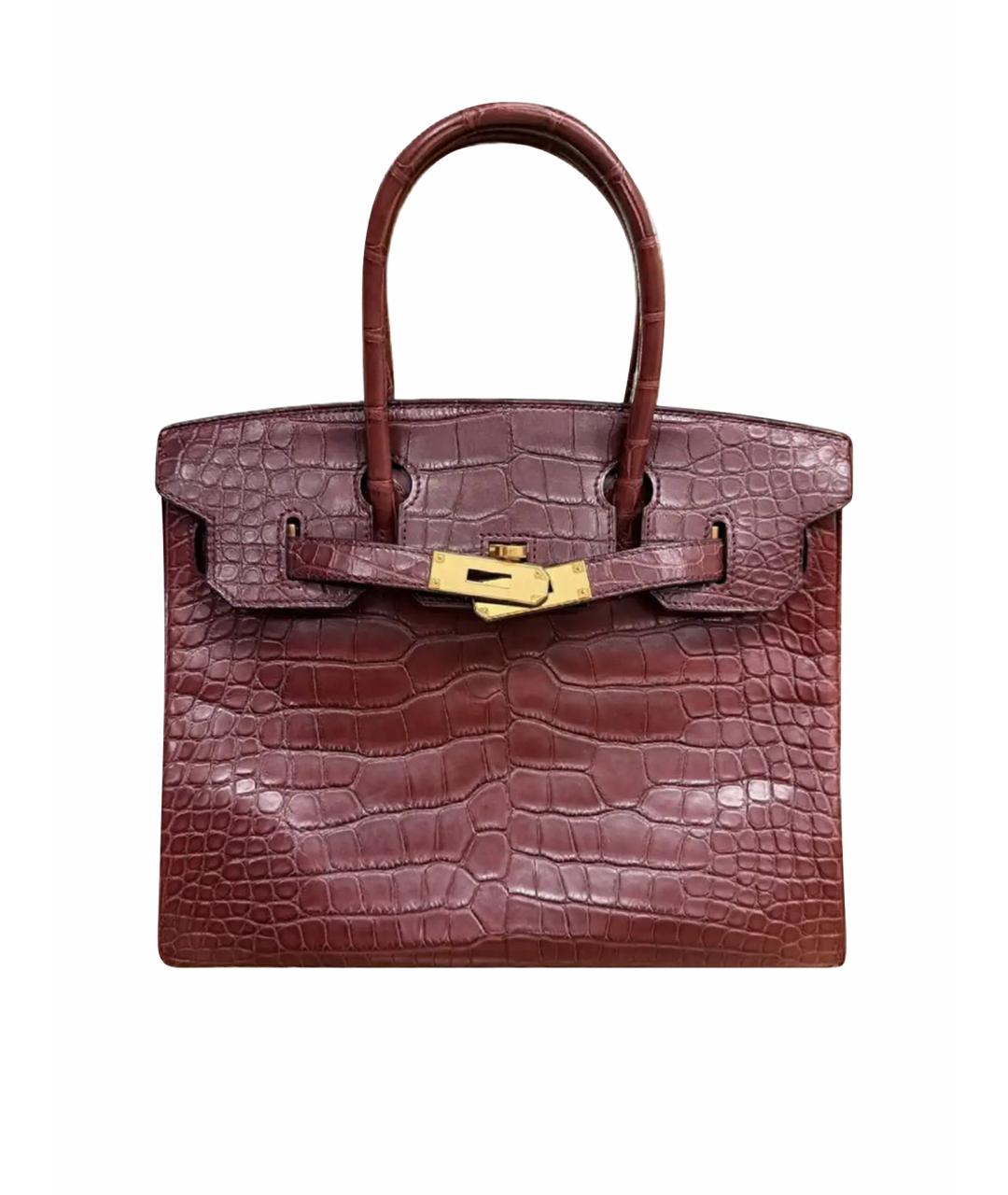 HERMES Бордовая сумка с короткими ручками из экзотической кожи, фото 1