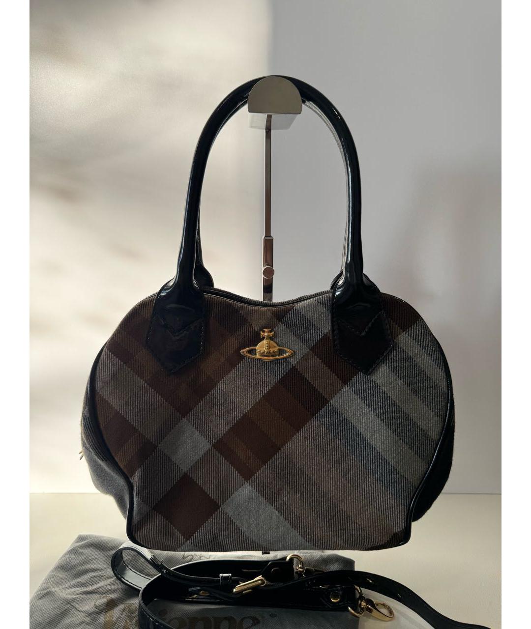 VIVIENNE WESTWOOD Коричневая твидовая сумка с короткими ручками, фото 6