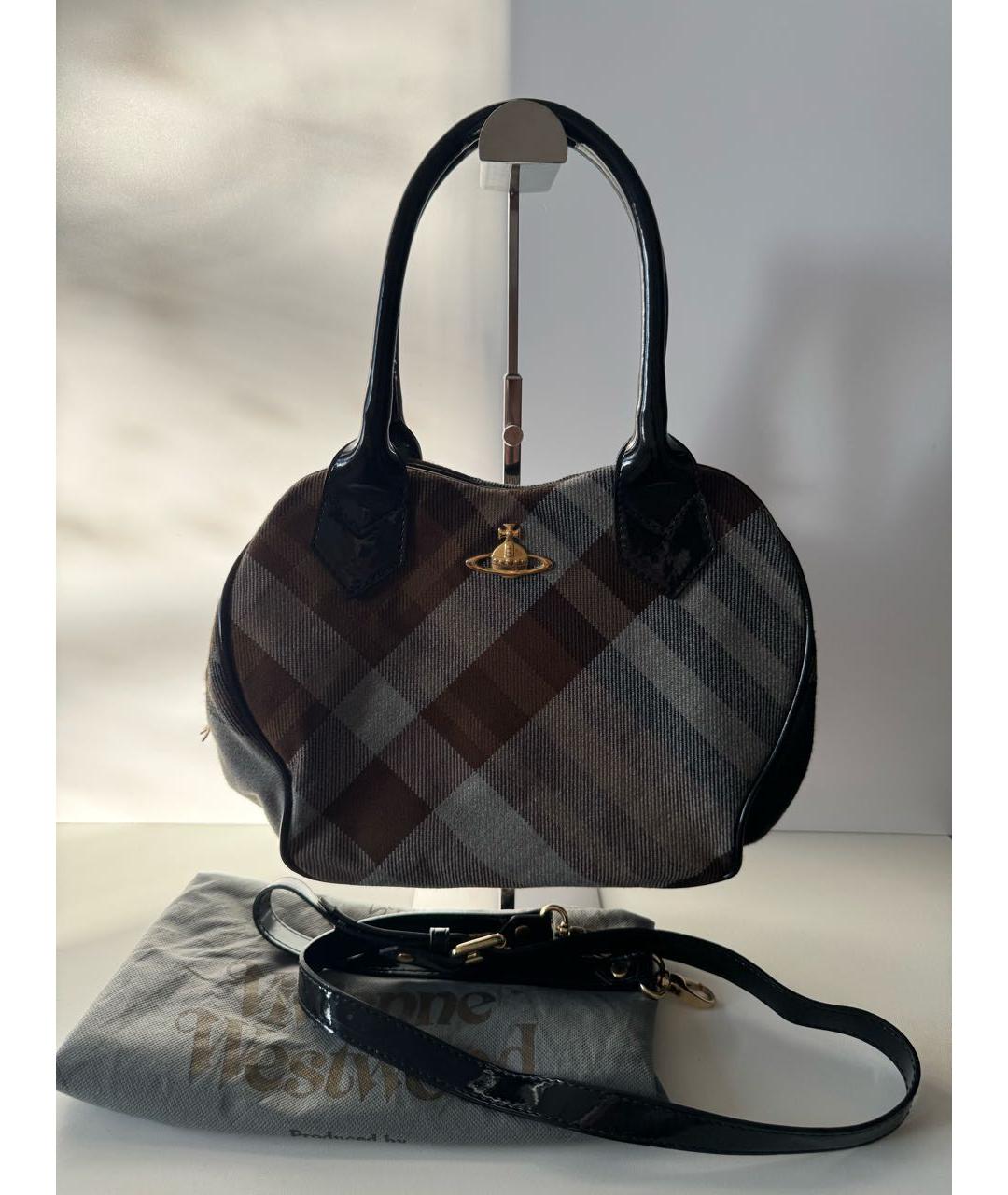 VIVIENNE WESTWOOD Коричневая твидовая сумка с короткими ручками, фото 7