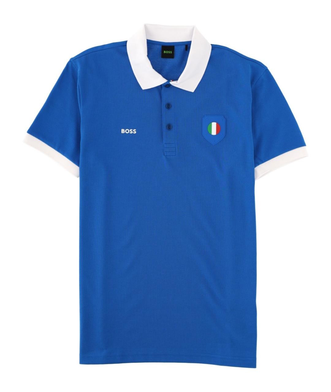 HUGO BOSS Синее хлопковое поло с коротким рукавом, фото 1