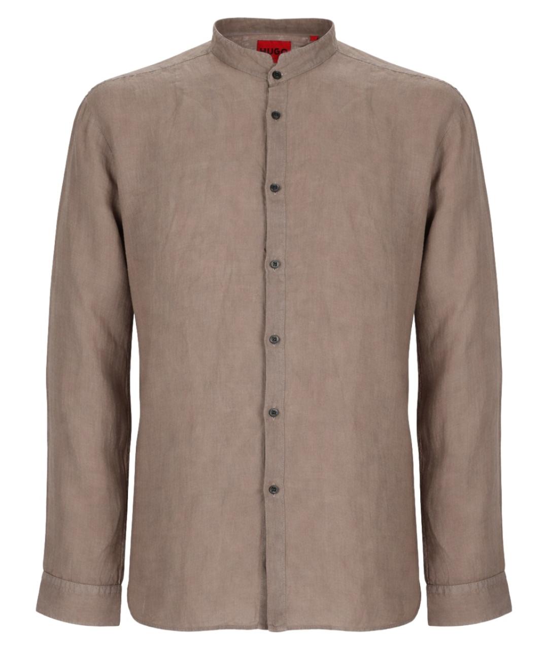 HUGO Коричневая льняная кэжуал рубашка, фото 1