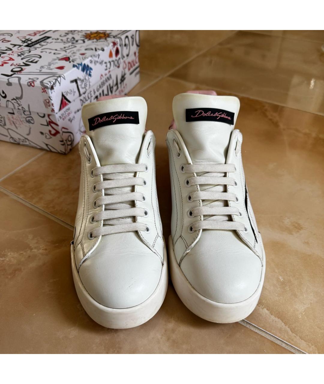 DOLCE&GABBANA Белые кожаные кеды, фото 2