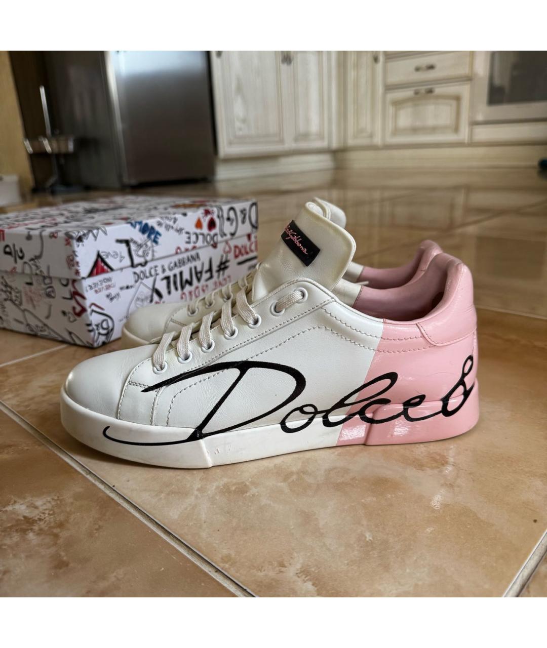 DOLCE&GABBANA Белые кожаные кеды, фото 5