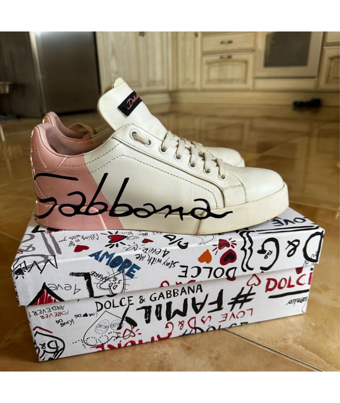 DOLCE&GABBANA Белые кожаные кеды, фото 7