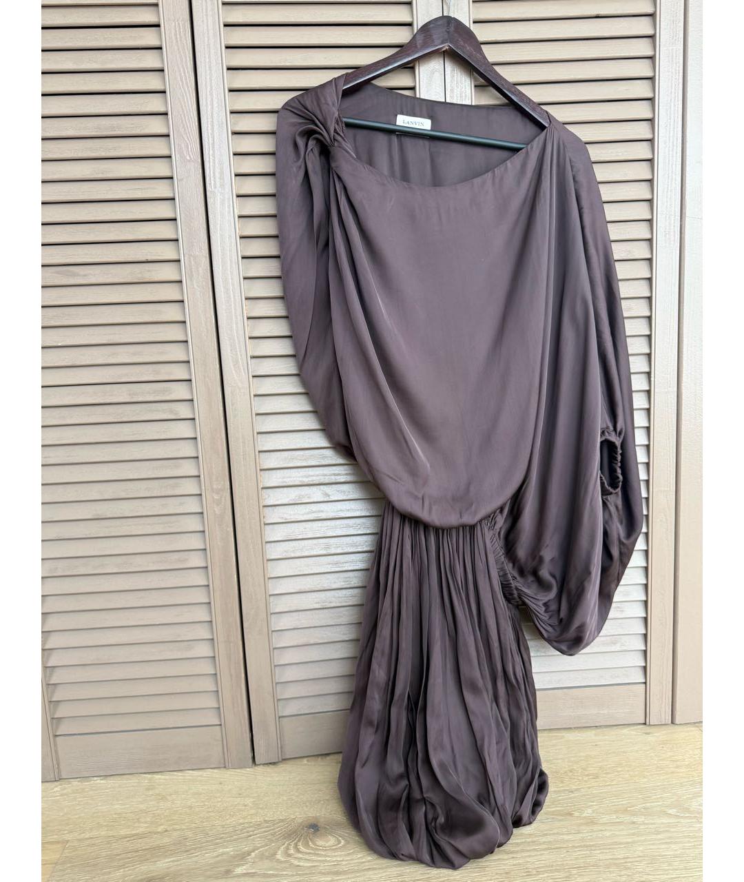 LANVIN Коричневое шелковое вечернее платье, фото 4
