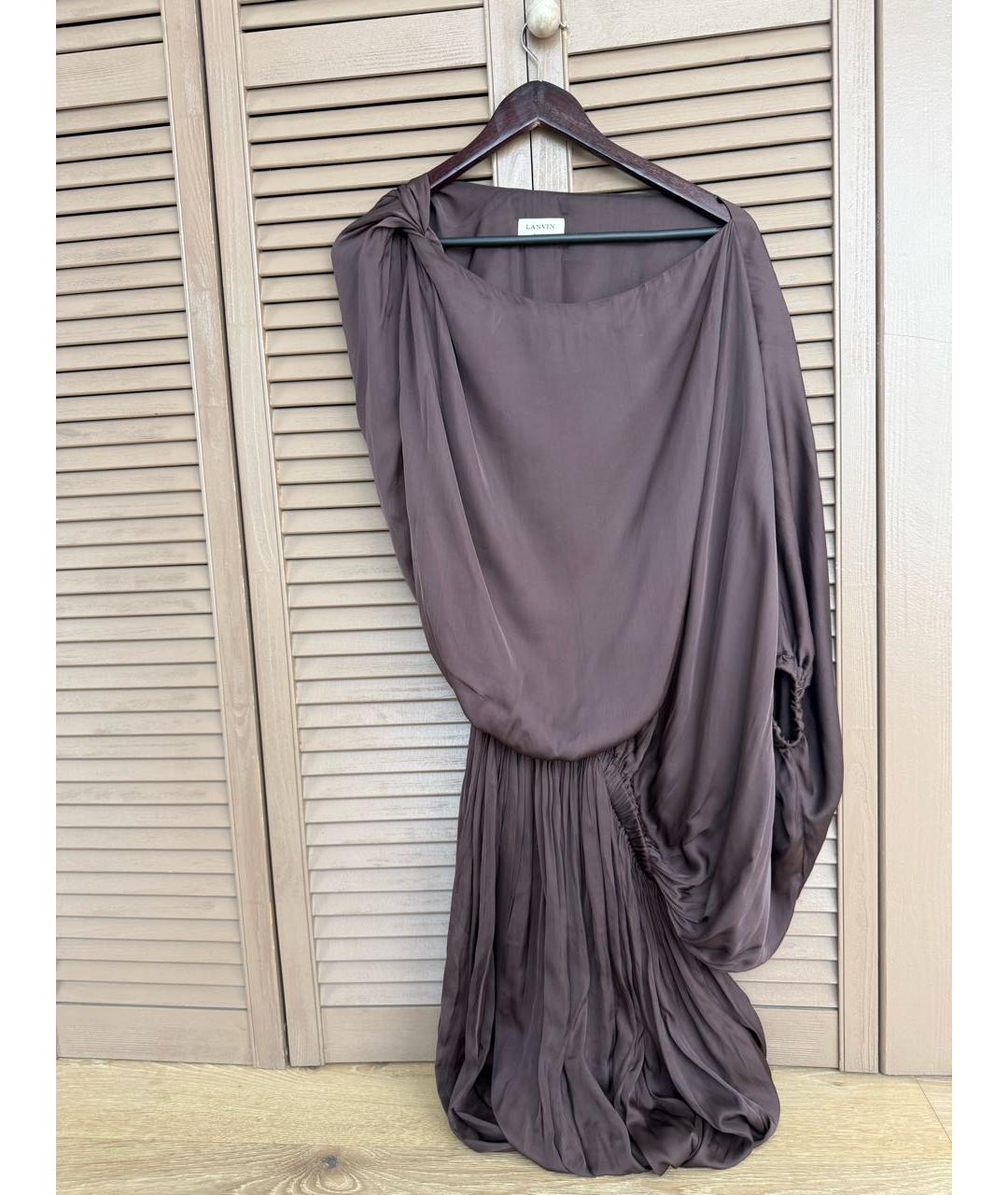 LANVIN Коричневое шелковое вечернее платье, фото 5