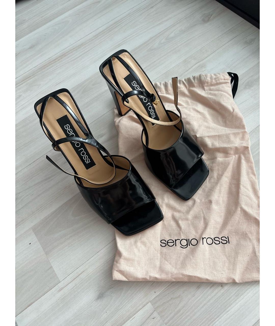 SERGIO ROSSI Черные босоножки из лакированной кожи, фото 2