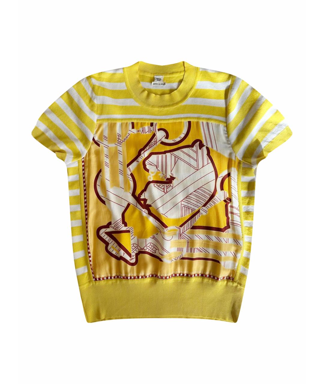 HERMES Желтая шелковая футболка, фото 1
