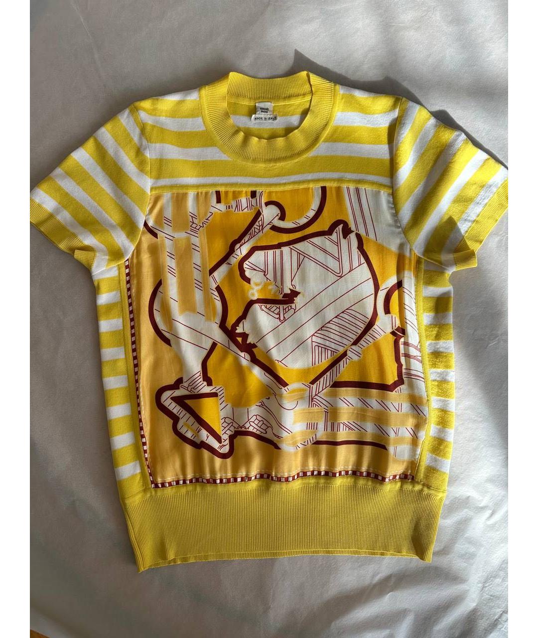 HERMES Желтая шелковая футболка, фото 9