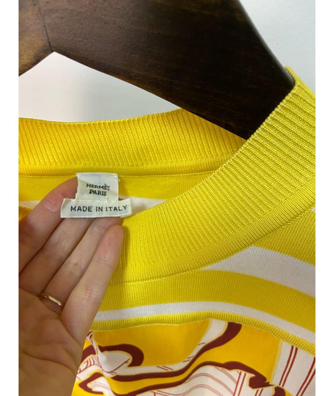 HERMES Желтая шелковая футболка, фото 3