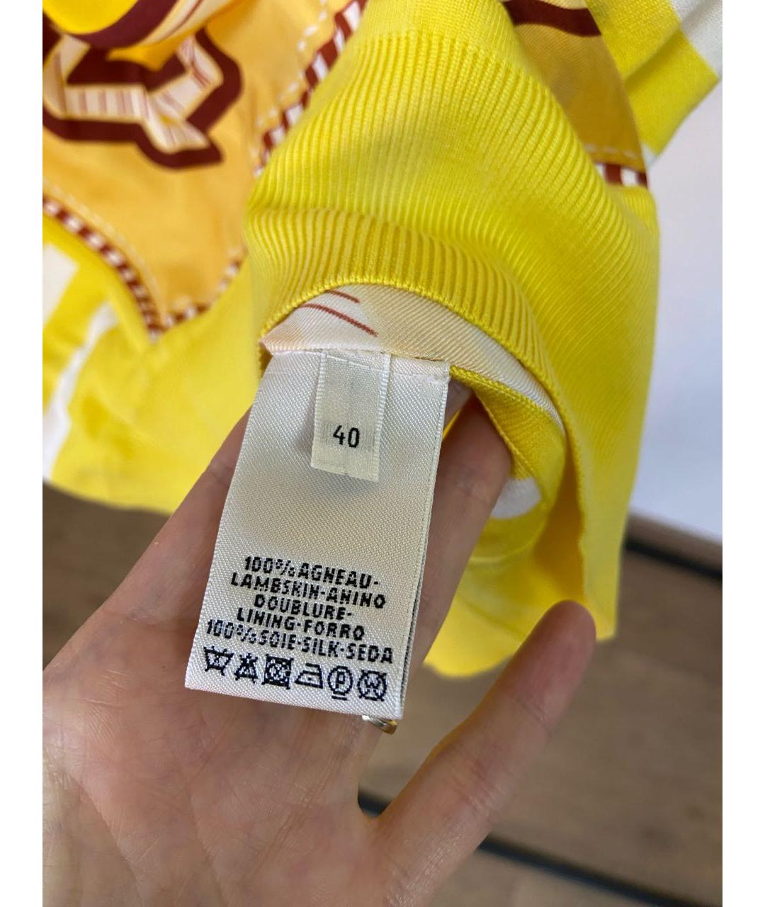 HERMES Желтая шелковая футболка, фото 5