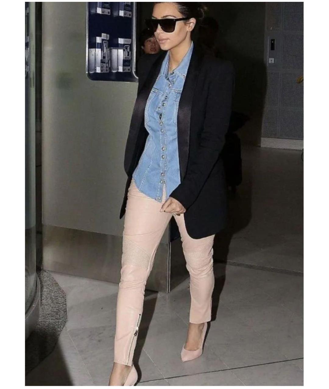 BALMAIN Бежевые кожаные брюки узкие, фото 7