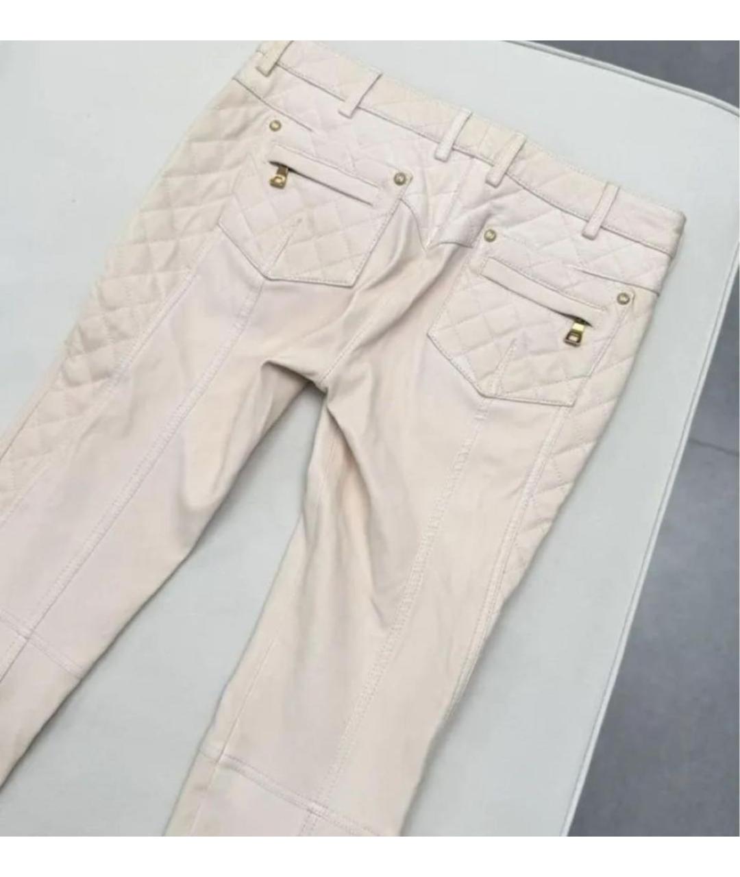 BALMAIN Бежевые кожаные брюки узкие, фото 4