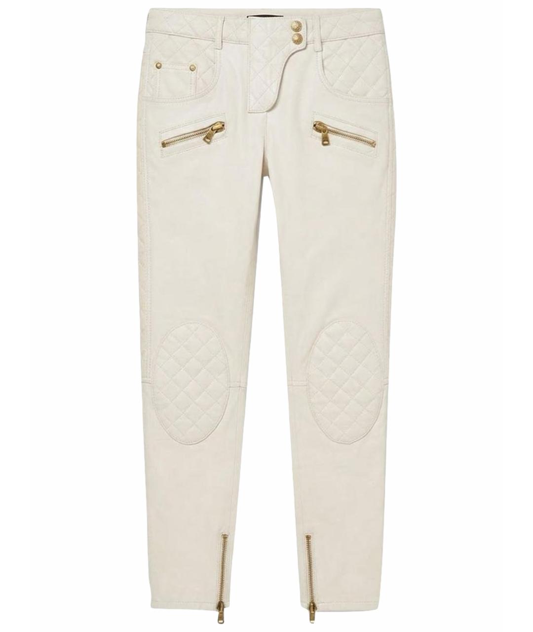 BALMAIN Бежевые кожаные брюки узкие, фото 1