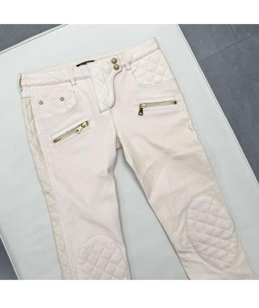 BALMAIN Бежевые кожаные брюки узкие, фото 3