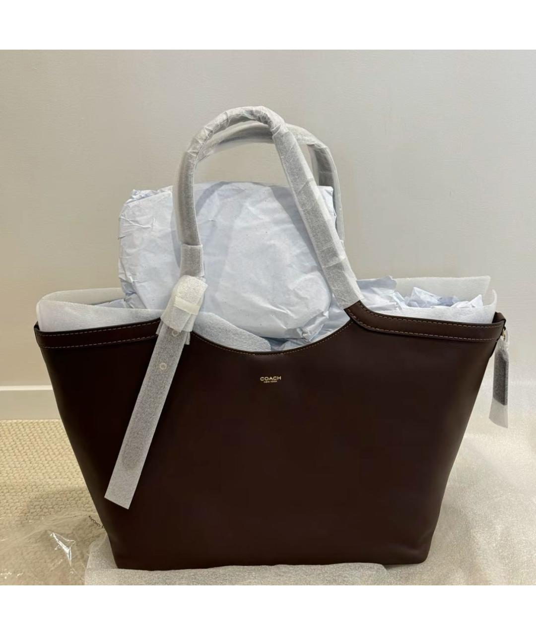 COACH Коричневая кожаная сумка тоут, фото 6