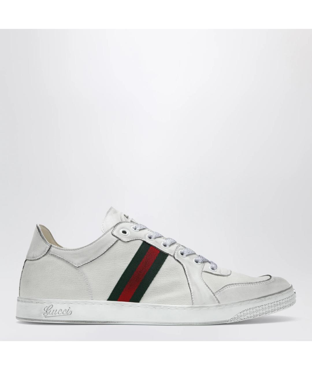 GUCCI Белые кожаные низкие кроссовки / кеды, фото 3