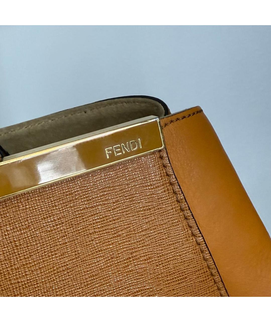FENDI Горчичная кожаная сумка с короткими ручками, фото 4