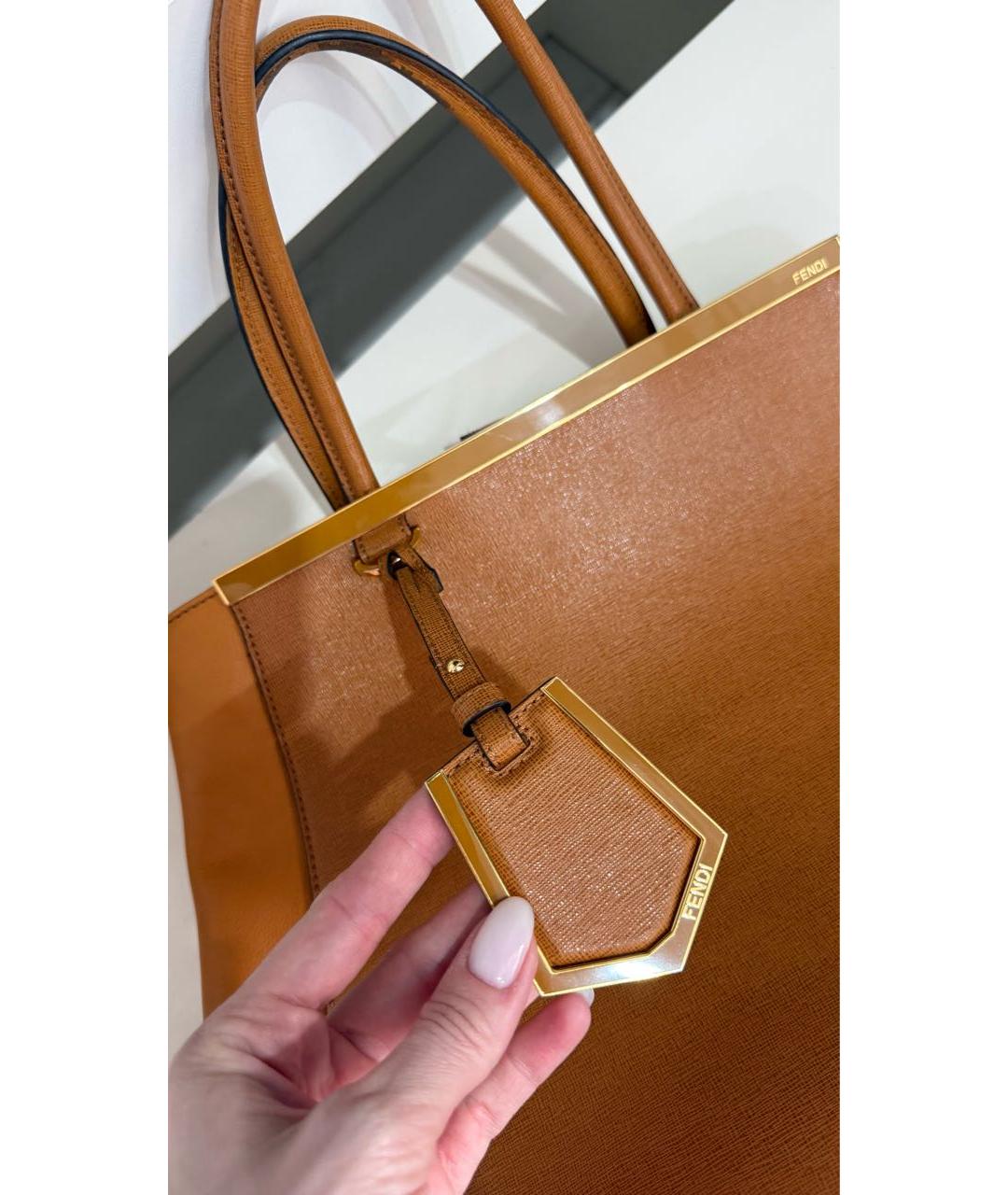 FENDI Горчичная кожаная сумка с короткими ручками, фото 8