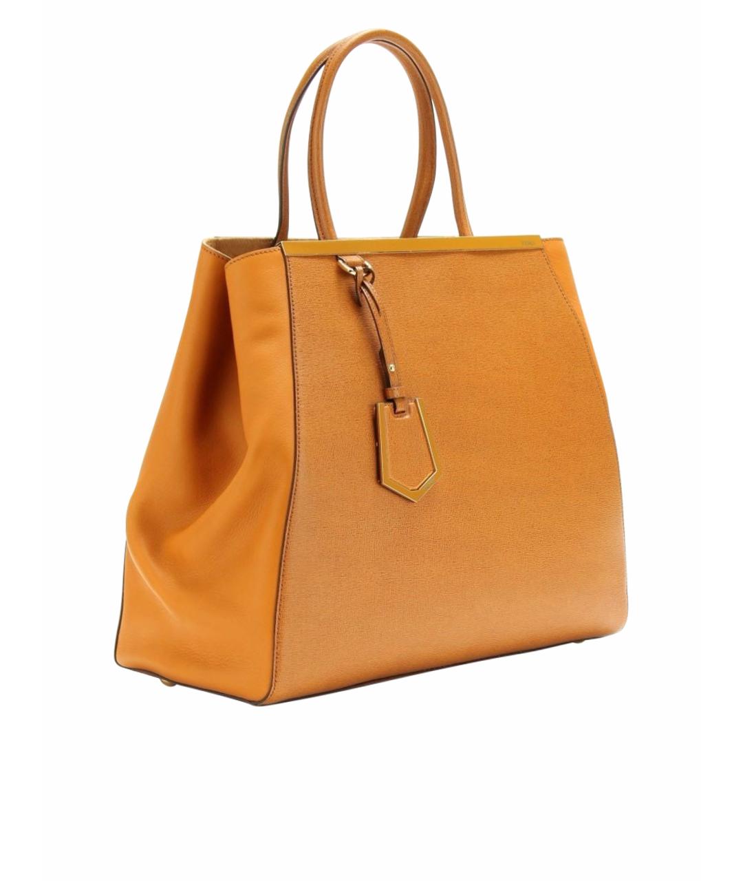 FENDI Горчичная кожаная сумка с короткими ручками, фото 1