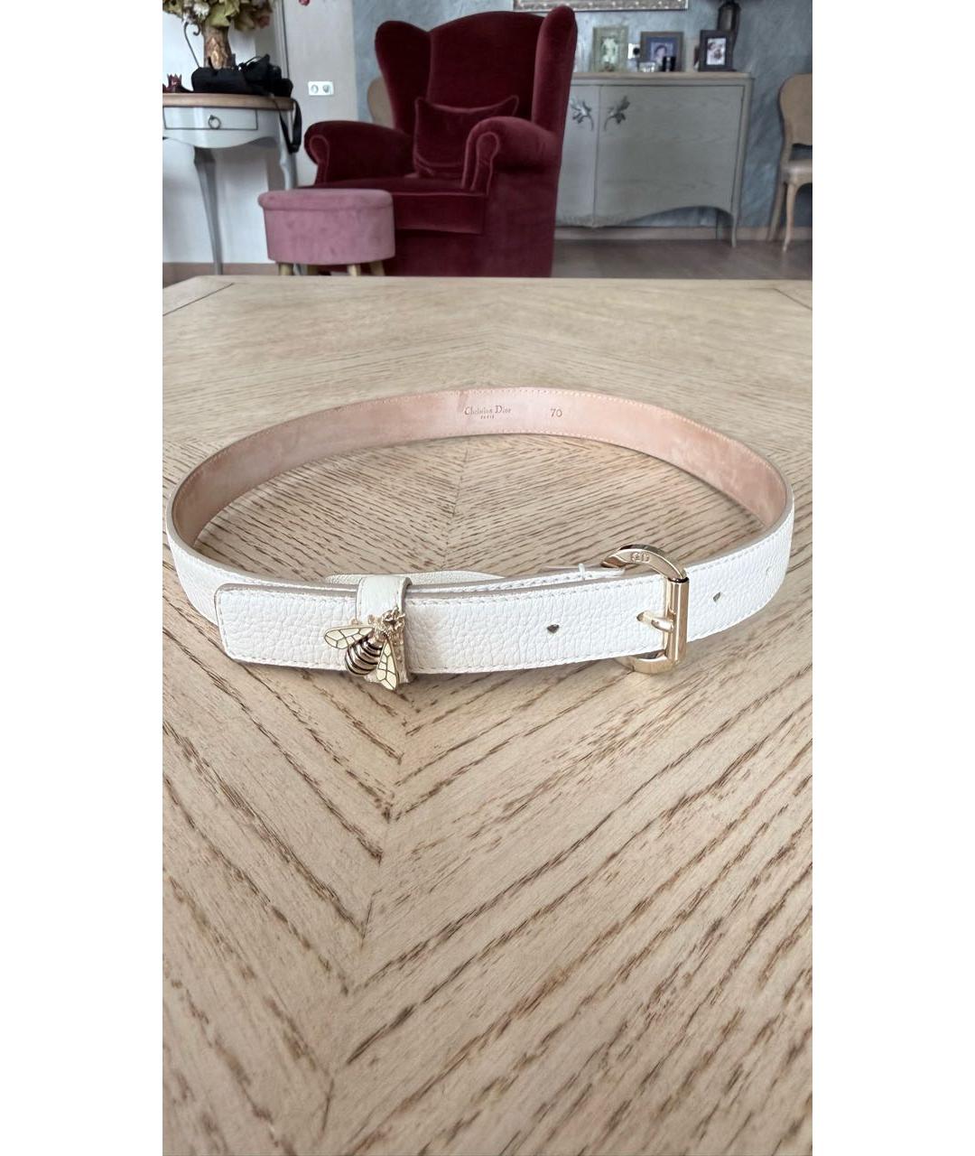 CHRISTIAN DIOR Бежевый кожаный ремень, фото 7