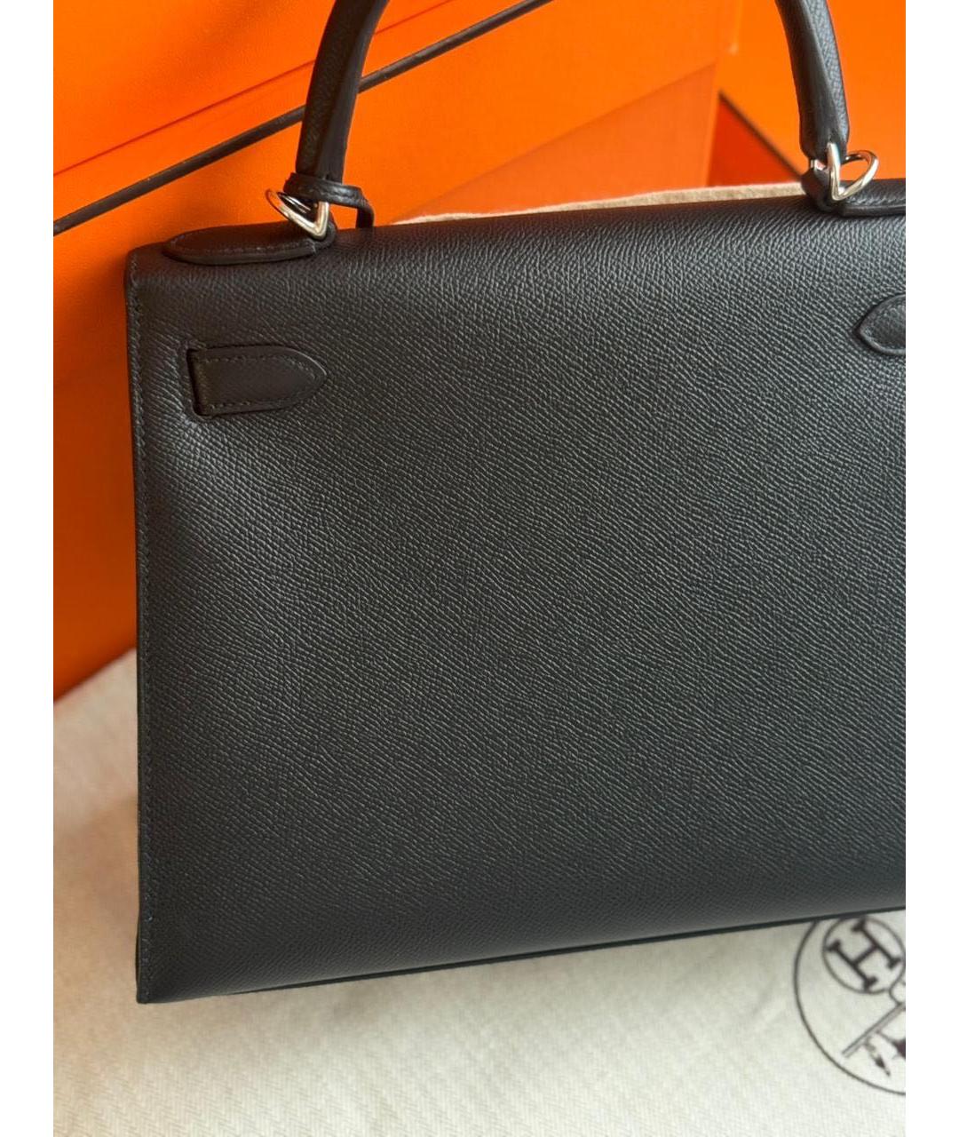 HERMES Черная кожаная сумка с короткими ручками, фото 3
