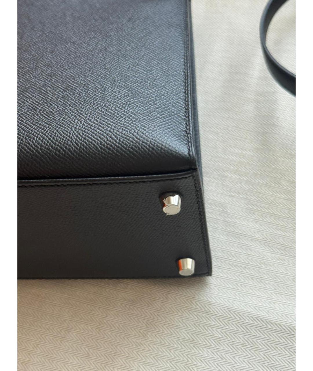 HERMES Черная кожаная сумка с короткими ручками, фото 2