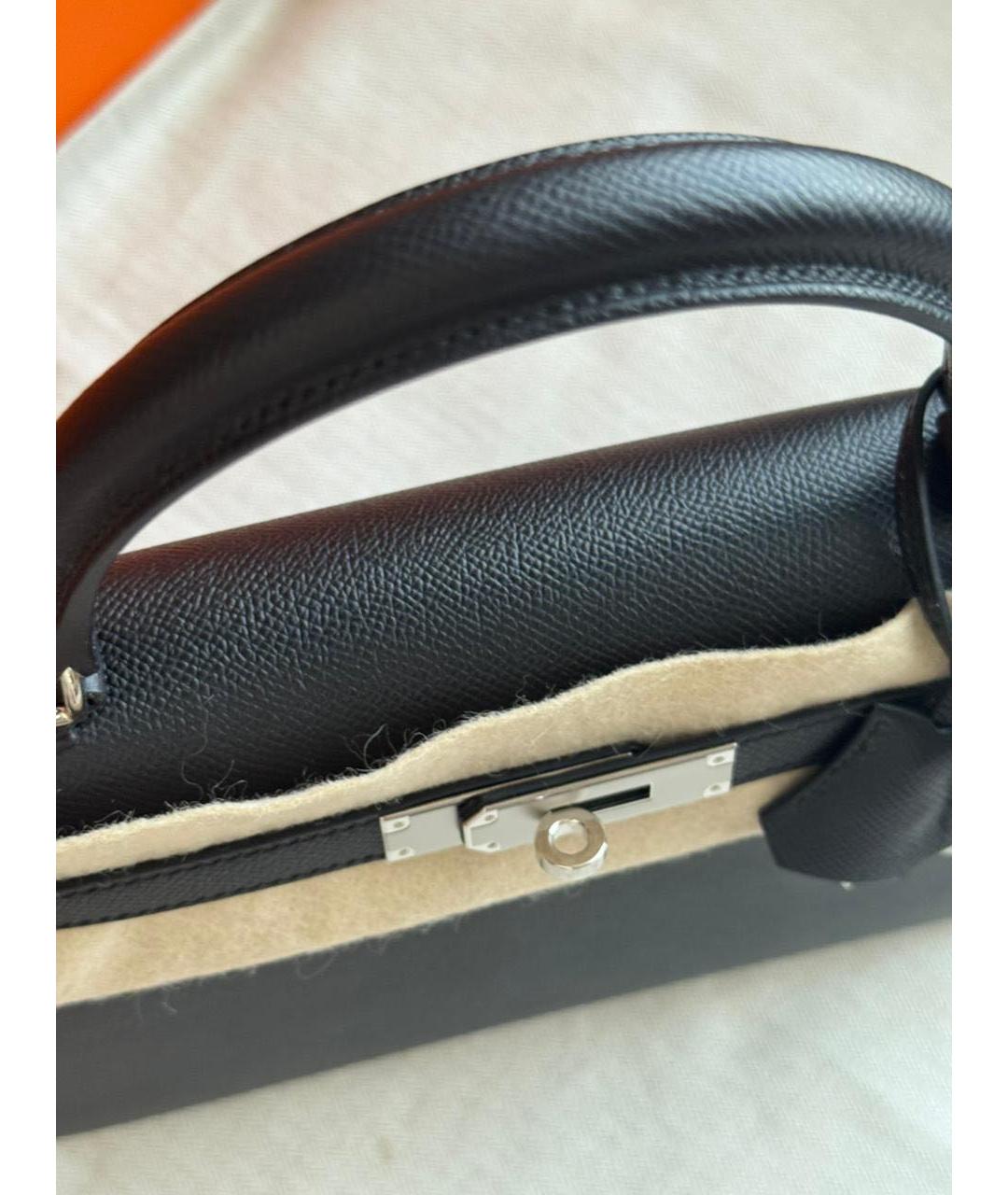 HERMES Черная кожаная сумка с короткими ручками, фото 4