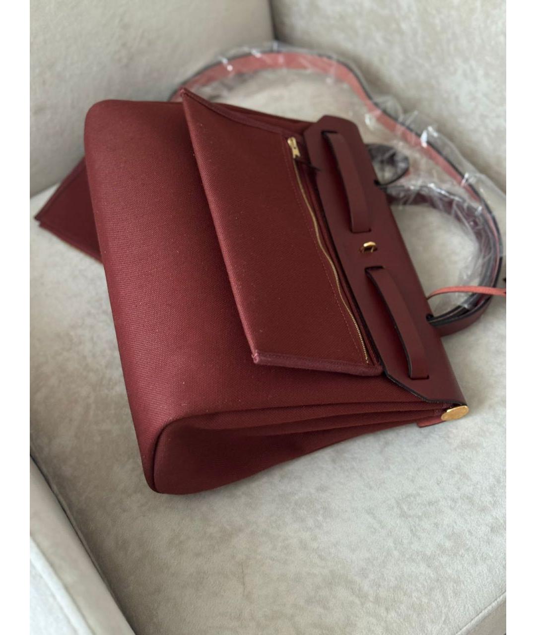 HERMES Бордовая тканевая сумка через плечо, фото 3