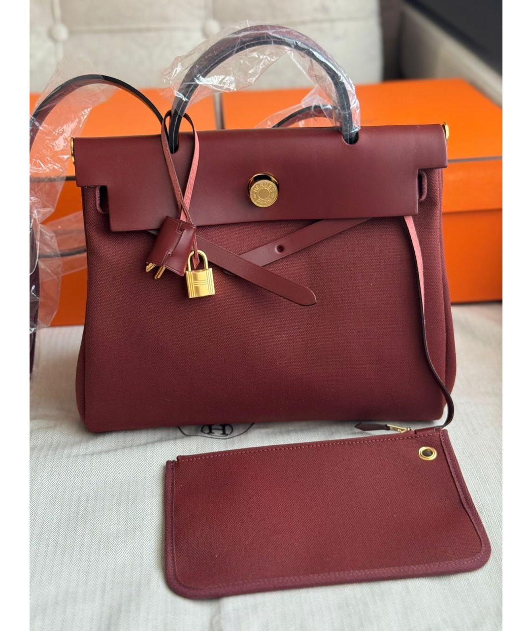 HERMES Бордовая тканевая сумка через плечо, фото 9