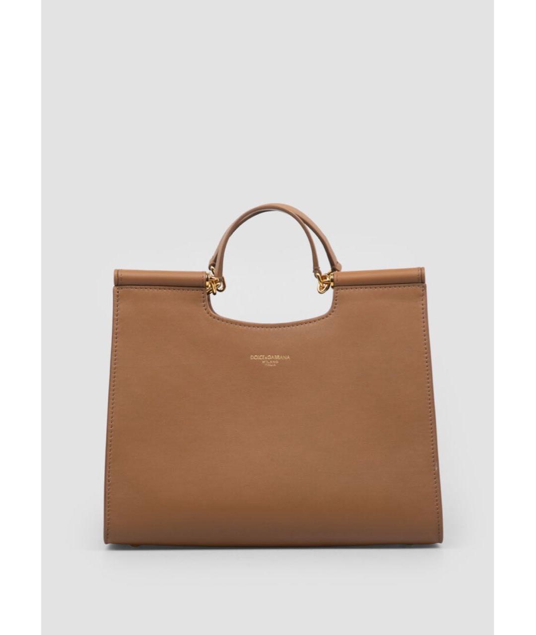 DOLCE&GABBANA Коричневая кожаная сумка тоут, фото 6