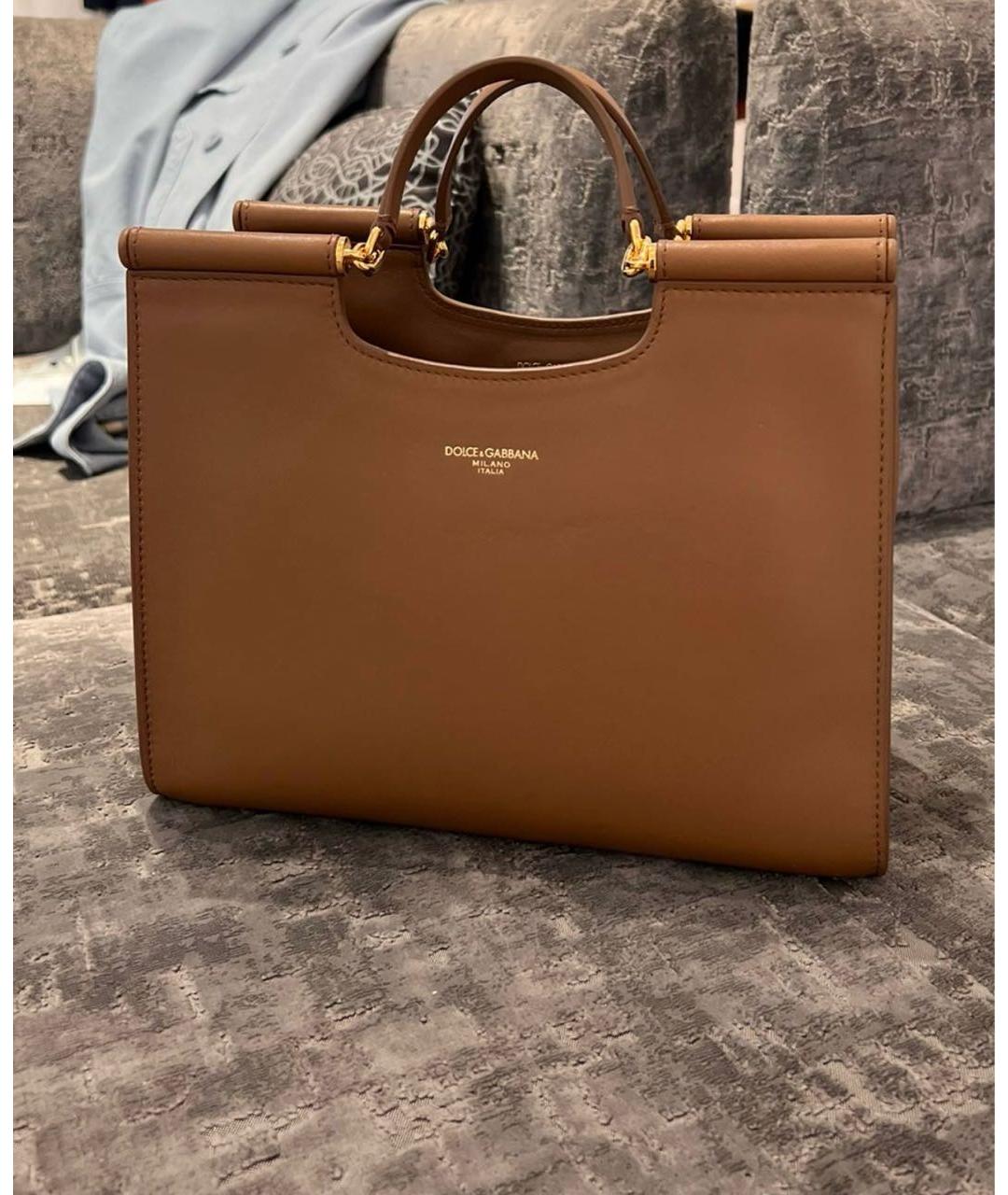 DOLCE&GABBANA Коричневая кожаная сумка тоут, фото 3