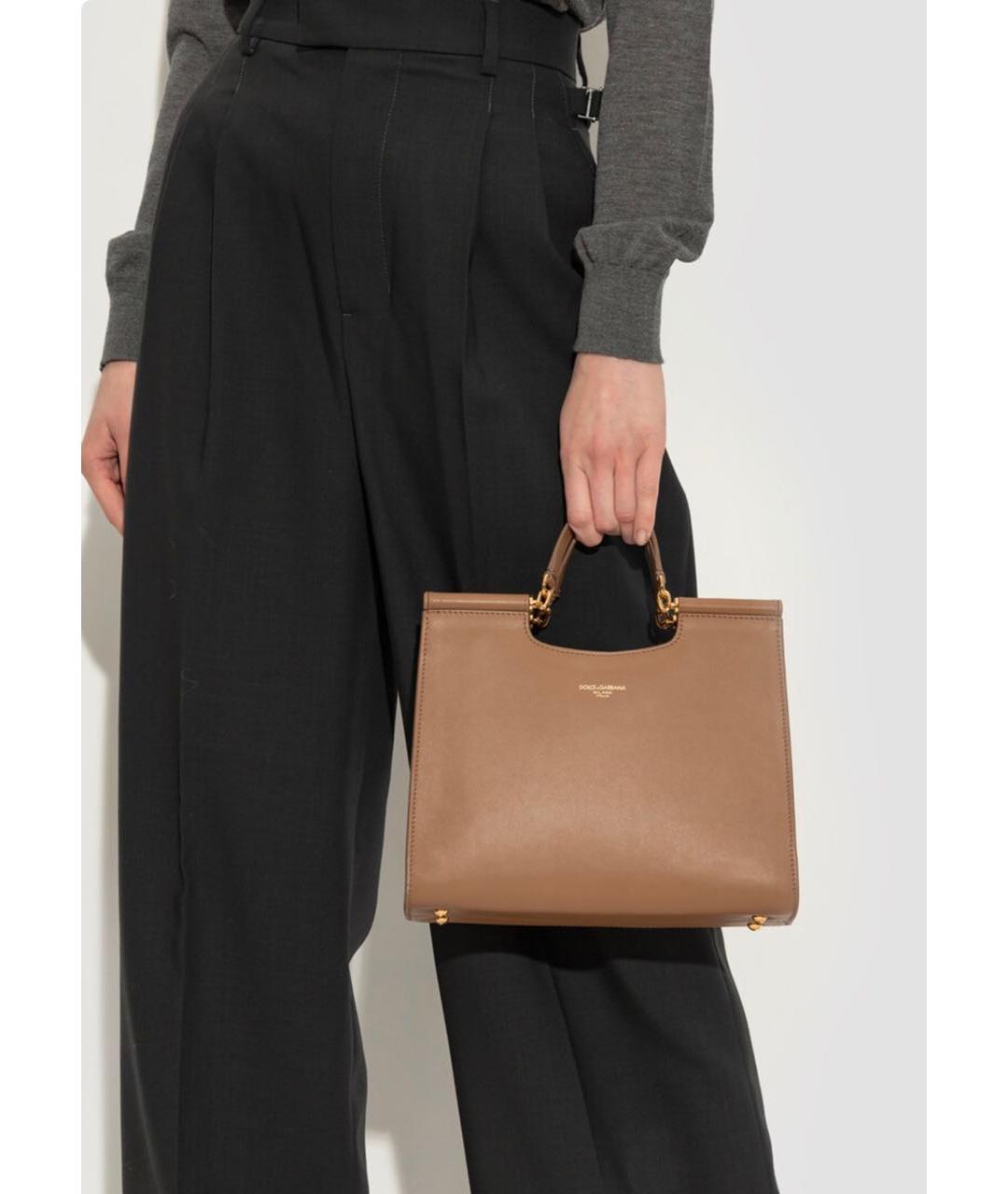 DOLCE&GABBANA Коричневая кожаная сумка тоут, фото 5